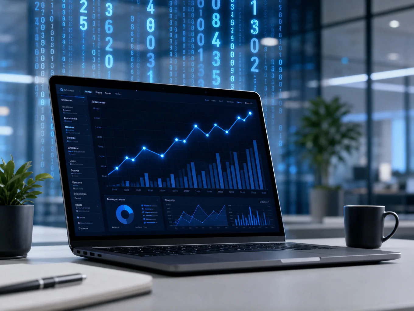 Laptop displaying premium audit reports and analytical charts