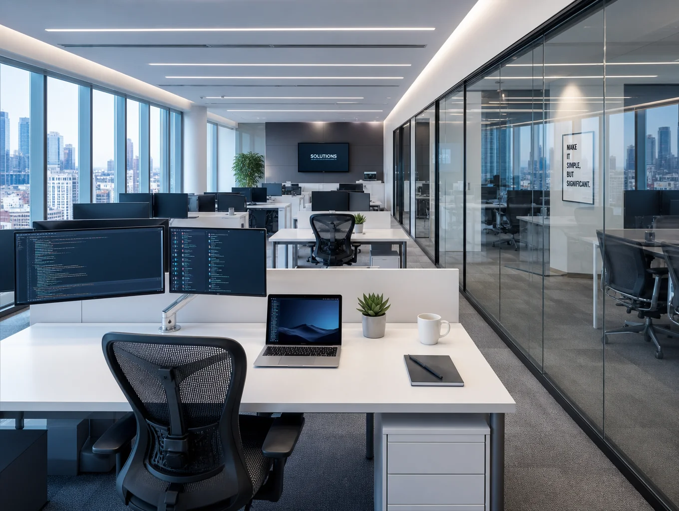 Modern office workspace with computer monitor and audit workspace
